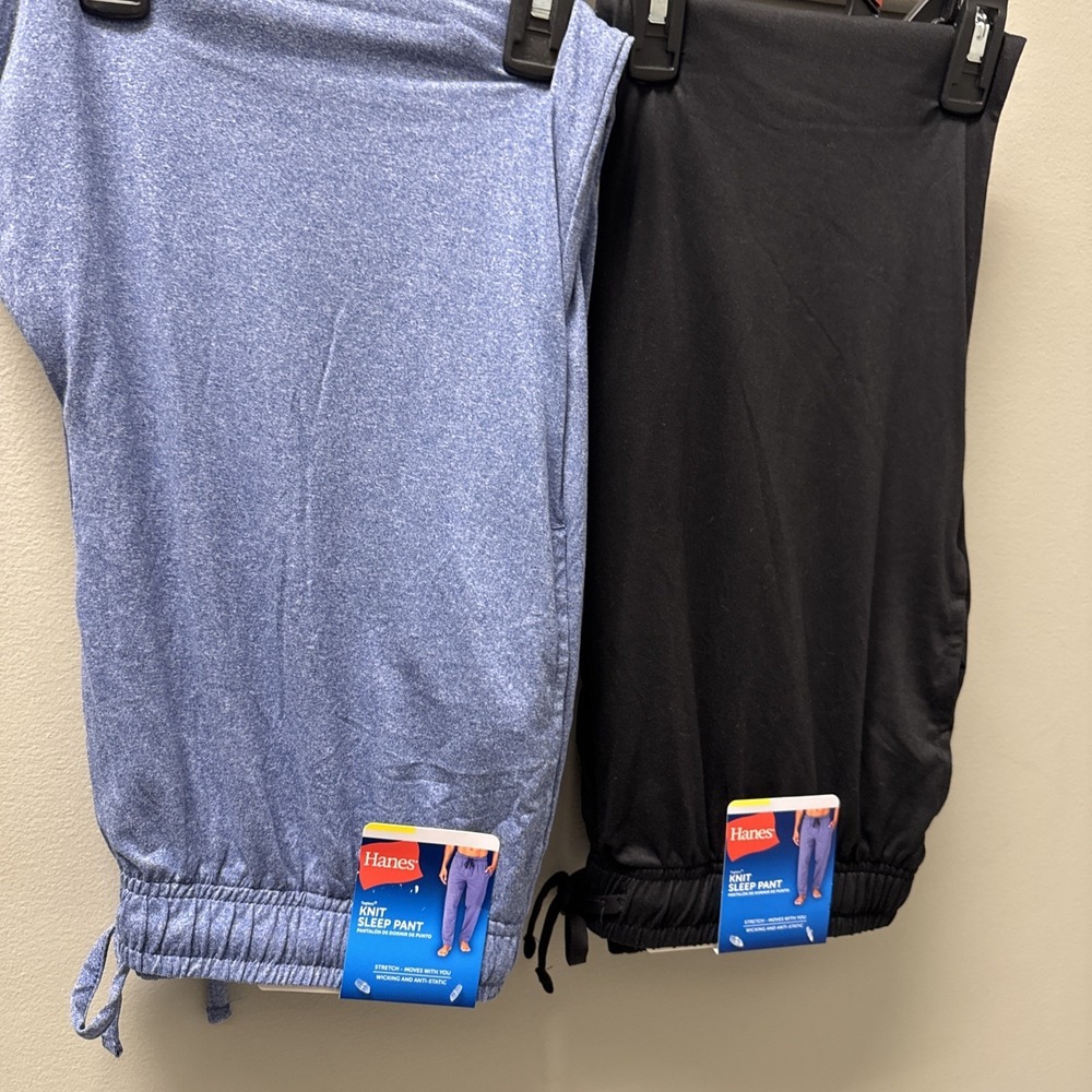 2 Pair HANES Men's Sleep Pants W/Pockets ~ New with Tags Blue/black Medium